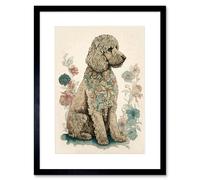 Artery8 Wall Art Print Poodle Dog with Flower Fur Coat Modern Boho Watercolour Artwork Framed 9X7 Inch in Black | Size: W7" x H9" Artery8 Black W7" x H9"