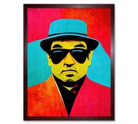 Artery8 Wall Art Print Pop Art Bright Jazz Musician Pork Pie Hat Sunglasses Red Turquoise Yellow Art Framed in Brown | Size: W12" x H16" Artery8 Brown W12" x H16"