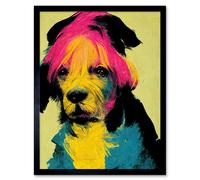 Artery8 Wall Art Print Pop Art Dog Bright Pink Yellow Blue Vintage Style Painting Art Framed in Black | Size: W12" x H16" Artery8 Black W12" x H16"
