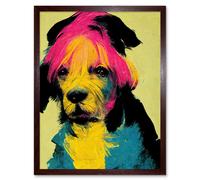 Artery8 Wall Art Print Pop Art Dog Bright Pink Yellow Blue Vintage Style Painting Art Framed in Brown | Size: W12" x H16" Artery8 Brown W12" x H16"