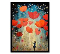 Artery8 Wall Art Print Poppy Dreams Oil Painting Kids Bedroom Child In Wildflower Meadow Of Giant Poppies Art Framed in Black | Size: A4 Artery8 Black A4