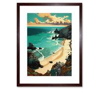 Artery8 Wall Art Print Porthcurno Sandy Beach Cliffs Coastal Landscape Artwork Framed 9X7 Inch in Brown | Size: W7" x H9" Artery8 Brown W7" x H9"