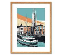 Artery8 Wall Art Print Portsmouth Historic Dockyard Modern Linocut Style Artwork Framed 9X7 Inch in Beige | Size: W7" x H9" Artery8 Beige W7" x H9"
