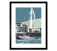 Artery8 Wall Art Print Portsmouth Historic Dockyard with Spinnaker Tower Artwork Framed 9X7 Inch in Black | Size: W7" x H9" Artery8 Black W7" x H9"