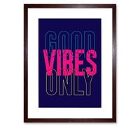Artery8 Wall Art Print Positivity Good Vibes Only Typography Framed in Brown | Size: W7" x H9" Artery8 Brown W7" x H9"