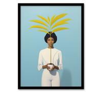 Artery8 Presenting The Kentia Palm Simple Minimalist White On Blue Artwork Painting Artwork Framed Wall Art Print A4