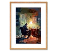 Artery8 Wall Art Print Private Detective in his Office Film Noir Style Artwork Framed 9X7 Inch in Beige | Size: W7" x H9" Artery8 Beige W7" x H9"