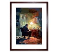 Artery8 Wall Art Print Private Detective in his Office Film Noir Style Artwork Framed 9X7 Inch in Brown | Size: W7" x H9" Artery8 Brown W7" x H9"