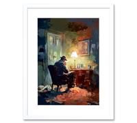 Artery8 Wall Art Print Private Detective in his Office Film Noir Style Artwork Framed 9X7 Inch in White | Size: W7" x H9" Artery8 White W7" x H9"