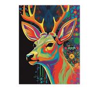 Wall Art Print Psychedelic Buck Multicoloured Deer Abstract Painting Vibrant Bold Bright Colourful Painting Poster Artery8 Multi W24 inch x H32 inch
