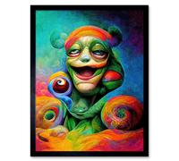 Artery8 Framed Wall Art Psychedelic Stoned Clown Trippy Colourful - 12X16 Inch