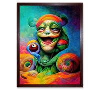 Artery8 Wall Art Print Psychedelic Stoned Clown Trippy Colourful Art Framed in Brown | Size: W12" x H16" Artery8 Brown W12" x H16"