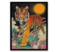 Artery8 Wall Art Print Psychedelic Tiger Rainbow Sun Bold Magic Design Art Framed Poster in Black | Size: W12" x H16" Artery8 Black W12" x H16"