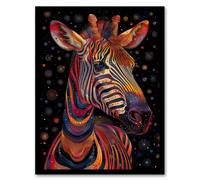 Artery8 Wall Art Print Psychedelic Zebra Giraffe Cool Fun Trippy Animal Art Framed Poster in Black | Size: A4 Artery8 Black A4
