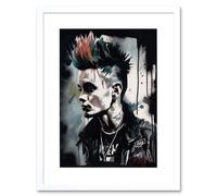 Artery8 Wall Art Print Punk Rock Music Fashion Young Man with a Mohawk Modern Watercolour Painting Artwork Framed 9X7 Inch in White | Size: W7" x H9" Artery8 White W7" x H9"
