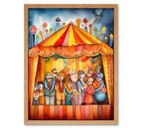 Artery8 Wall Art Print Puppet Theatre Stage End of Show Applause Modern Folk Art Watercolour Painting Art Framed in Light Oak | Size: W12" x H16" Artery8 Light Oak W12" x H16"