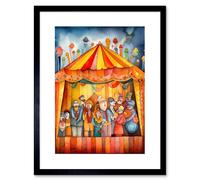 Artery8 Wall Art Print Puppet Theatre Stage End of Show Applause Modern Folk Art Watercolour Painting Artwork Framed 9X7 Inch | Size: W7" x H9" Artery8 Black W7" x H9"