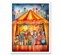 Artery8 Wall Art Print Puppet Theatre Stage End of Show Applause Modern Folk Art Watercolour Painting Art Framed in White | Size: W12" x H16" Artery8 White W12" x H16"