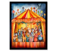 Artery8 Wall Art Print Puppet Theatre Stage End of Show Applause Modern Folk Art Watercolour Painting Art Framed in Black | Size: W12" x H16" Artery8 Black W12" x H16"