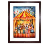 Artery8 Wall Art Print Puppet Theatre Stage End of Show Applause Modern Folk Art Watercolour Painting Artwork Framed 9X7 Inch | Size: W7" x H9" Artery8 Brown W7" x H9"