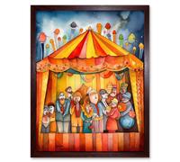 Artery8 Wall Art Print Puppet Theatre Stage End of Show Applause Modern Folk Art Watercolour Painting Art Framed in Brown | Size: W12" x H16" Artery8 Brown W12" x H16"
