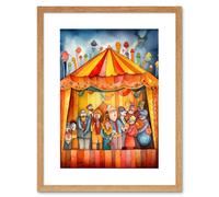 Artery8 Wall Art Print Puppet Theatre Stage End of Show Applause Modern Folk Art Watercolour Painting Artwork Framed 9X7 Inch | Size: W7" x H9" Artery8 Beige W7" x H9"