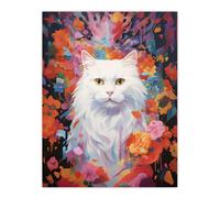 Artery8 Pure White Cat Lover Gift Pet Portrait Colourful Artwork Painting Large Wall Art Poster Print Thick Paper 18X24 Inch