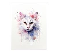 Artery8 Wall Art Print Pure White Cat Lovers Gift Watercolour Pet Portrait Painting Artwork Poster | Size: W18" x H24" Artery8 Multicolor W18" x H24"