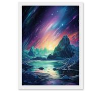 Wall Art Print Purple Aurora Borealis Dawn in Antarctica Oil Painting Blue Green Enchanting Arctic Ice Fantasy Landscape Artwork Framed A4 Artery8 White A4