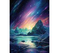 Artery8 Wall Art Print Purple Aurora Borealis Dawn in Antarctica Oil Painting Blue Green Enchanting Arctic Ice Fantasy Landscape Poster Artery8 Multicolor W12" x H16"