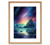 Artery8 Wall Art Print Purple Aurora Borealis Dawn in Antarctica Oil Painting Blue Green Enchanting Arctic Ice Fantasy Landscape Artwork Framed 9X7 Artery8 Beige W7" x H9"