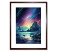 Artery8 Wall Art Print Purple Aurora Borealis Dawn in Antarctica Oil Painting Blue Green Enchanting Arctic Ice Fantasy Landscape Artwork Framed 9X7 Artery8 Brown W7" x H9"