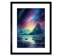 Artery8 Wall Art Print Purple Aurora Borealis Dawn in Antarctica Oil Painting Blue Green Enchanting Arctic Ice Fantasy Landscape Artwork Framed 9X7 Artery8 Black W7" x H9"