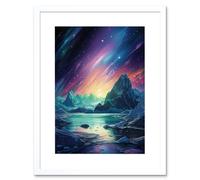 Artery8 Wall Art Print Purple Aurora Borealis Dawn in Antarctica Oil Painting Blue Green Enchanting Arctic Ice Fantasy Landscape Artwork Framed 9X7 Artery8 White W7" x H9"