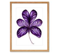 Artery8 Wall Art Print Purple on White Six Clover Modern Simple Leaf Artwork Framed 9X7 Inch in Beige | Size: W7" x H9" Artery8 Beige W7" x H9"