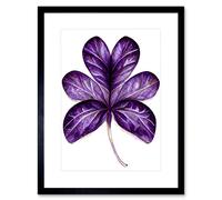 Artery8 Wall Art Print Purple on White Six Clover Modern Simple Leaf Artwork Framed 9X7 Inch in Black | Size: W7" x H9" Artery8 Black W7" x H9"
