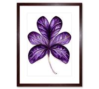 Artery8 Wall Art Print Purple on White Six Clover Modern Simple Leaf Artwork Framed 9X7 Inch in Brown | Size: W7" x H9" Artery8 Brown W7" x H9"