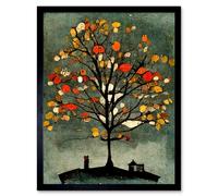 Artery8 Wall Art Print Quirky Abstract Autumn Tree Art Framed in Black | Size: W12" x H16" Artery8 Black W12" x H16"