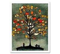 Artery8 Wall Art Print Quirky Abstract Autumn Tree Art Framed in White | Size: W12" x H16" Artery8 White W12" x H16"