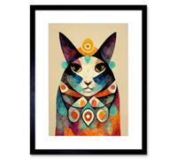 Artery8 Wall Art Print Quirky Boho Abstract Modern Shaman Guru Cat Artwork Framed 9X7 Inch