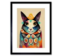 Artery8 Wall Art Print Quirky Boho Abstract Modern Shaman Guru Cat Artwork Framed 9X7 Inch in Black | Size: W7" x H9" Artery8 Black W7" x H9"