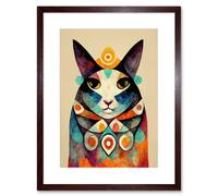 Artery8 Wall Art Print Quirky Boho Abstract Modern Shaman Guru Cat Artwork Framed 9X7 Inch in Brown | Size: W7" x H9" Artery8 Brown W7" x H9"