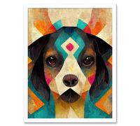 Artery8 Wall Art Print Quirky Boho Abstract Modern Shaman Guru Dog Art Framed in White | Size: W12" x H16" Artery8 White W12" x H16"