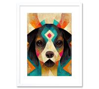 Artery8 Wall Art Print Quirky Boho Abstract Modern Shaman Guru Dog Artwork Framed 9X7 Inch in White | Size: W7" x H9" Artery8 White W7" x H9"
