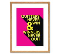 Artery8 Wall Art Print Quitters Never Win Artwork Framed 9X7 Inch in Beige | Size: W7" x H9" Artery8 Beige W7" x H9"