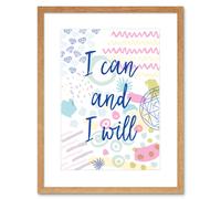 Artery8 Wall Art Print Quote I Can & Will Affirmation 90s Framed in Beige | Size: W7" x H9" Artery8 Beige W7" x H9"