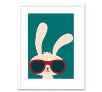 Artery8 Wall Art Print Rabbit Bunny Sunglasses Cartoon Artwork Framed 9X7 Inch in White | Size: W7" x H9" Artery8 White W7" x H9"