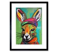 Artery8 Wall Art Print Rabbit in Winter Clothes Colourful Graffiti Style Artwork Framed 9X7 Inch in Black | Size: W7" x H9" Artery8 Black W7" x H9"