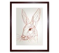 Artery8 Wall Art Print Rabbit Polygon Head Minimal Line Drawing Portrait Artwork Framed 9X7 Inch in Brown | Size: W7" x H9" Artery8 Brown W7" x H9"