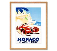 Artery8 Wall Art Print Racing Car Monaco 1937 Grand Prix Artwork Framed 9X7 Inch in Beige | Size: W7" x H9" Artery8 Beige W7" x H9"
